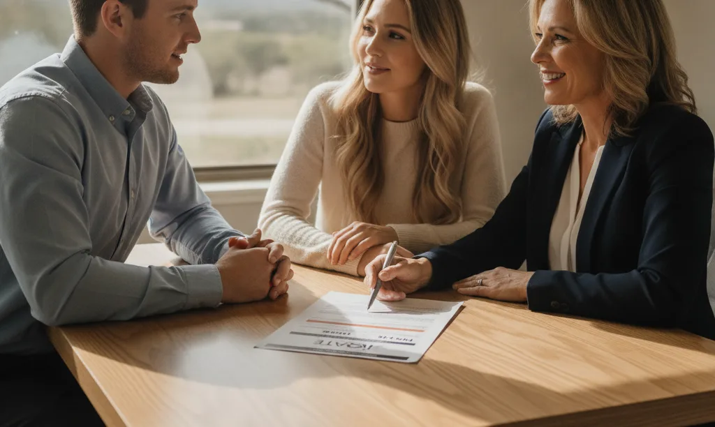 Couple reviewing FHA loan benefits with iQRATE Mortgages advisor.
