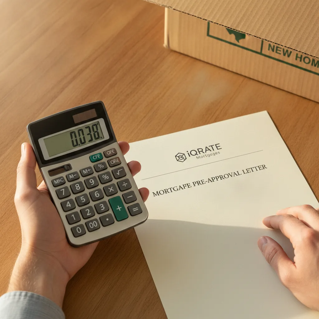 A calculator and paperwork representing the mortgage qualification process.