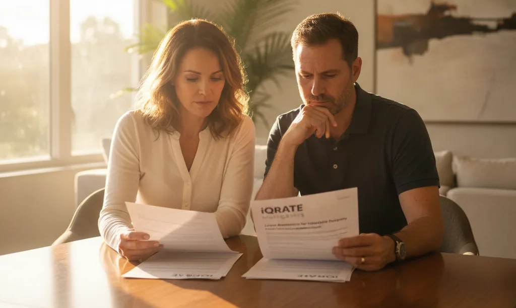 Couple reviewing iQRATE Mortgages options for inherited home.