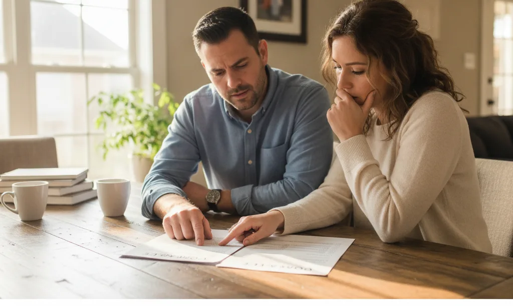 Couple discussing iQRATE Mortgages VA appraisal report.