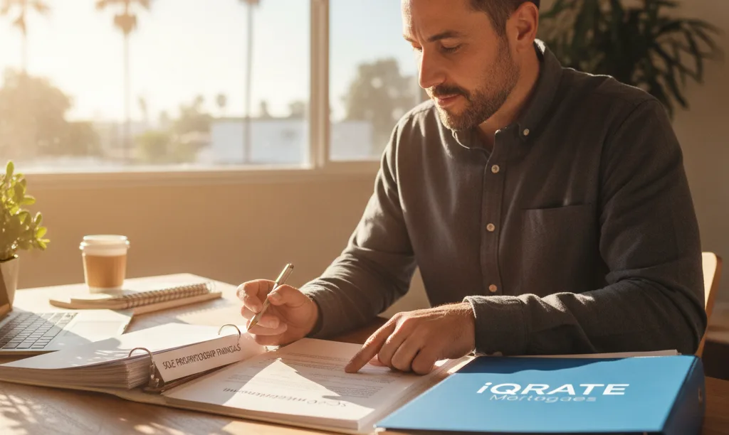 Entrepreneur reviews S-Corp documents for Los Angeles mortgage.