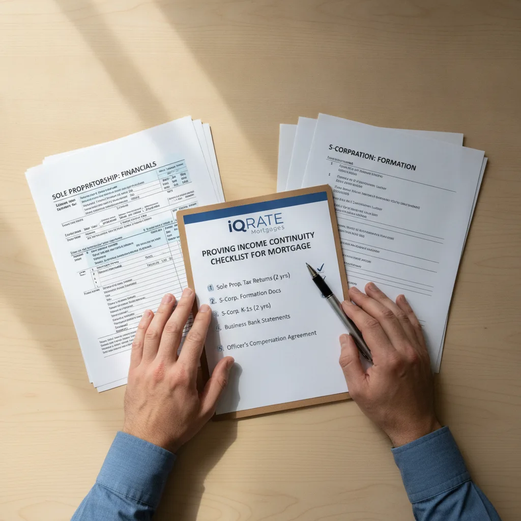 Mortgage underwriter reviewing a loan application for income continuity.