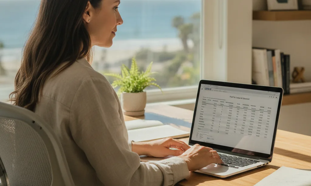 Self-employed professional reviews P&L statement for mortgage.