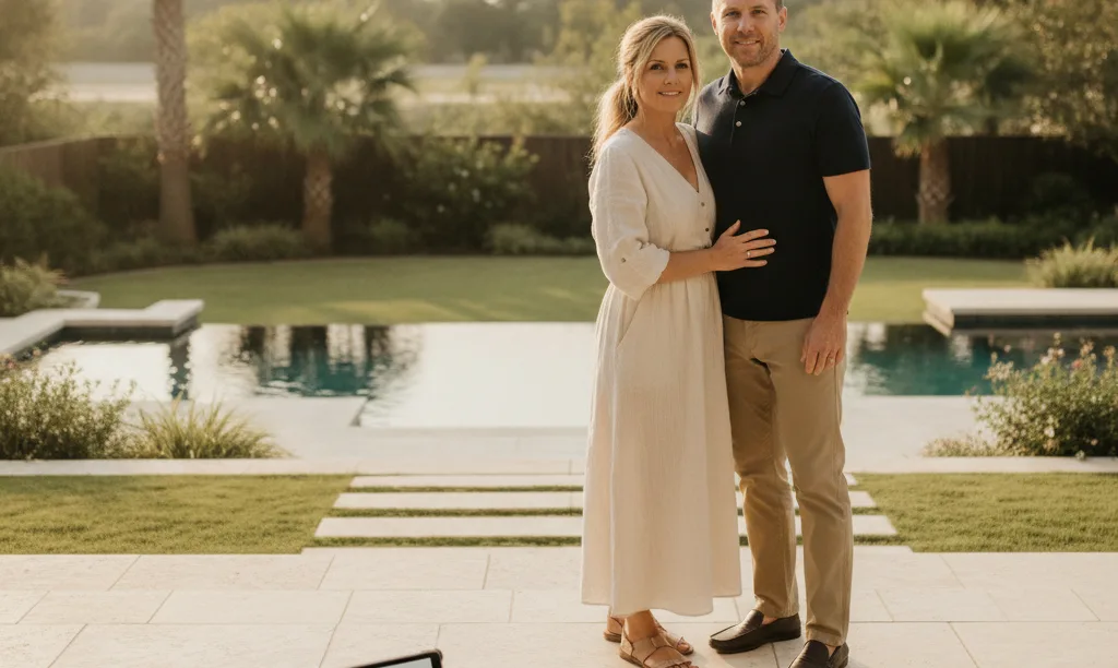 Veteran couple on their new Houston luxury patio.