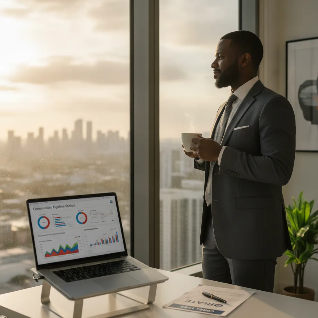 Mortgage team leader analyzing a commission certainty dashboard.