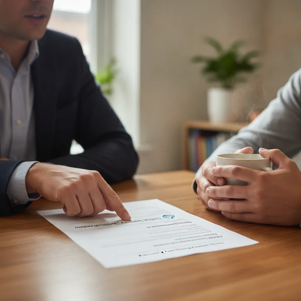 A professional reviewing mortgage documents with a client.