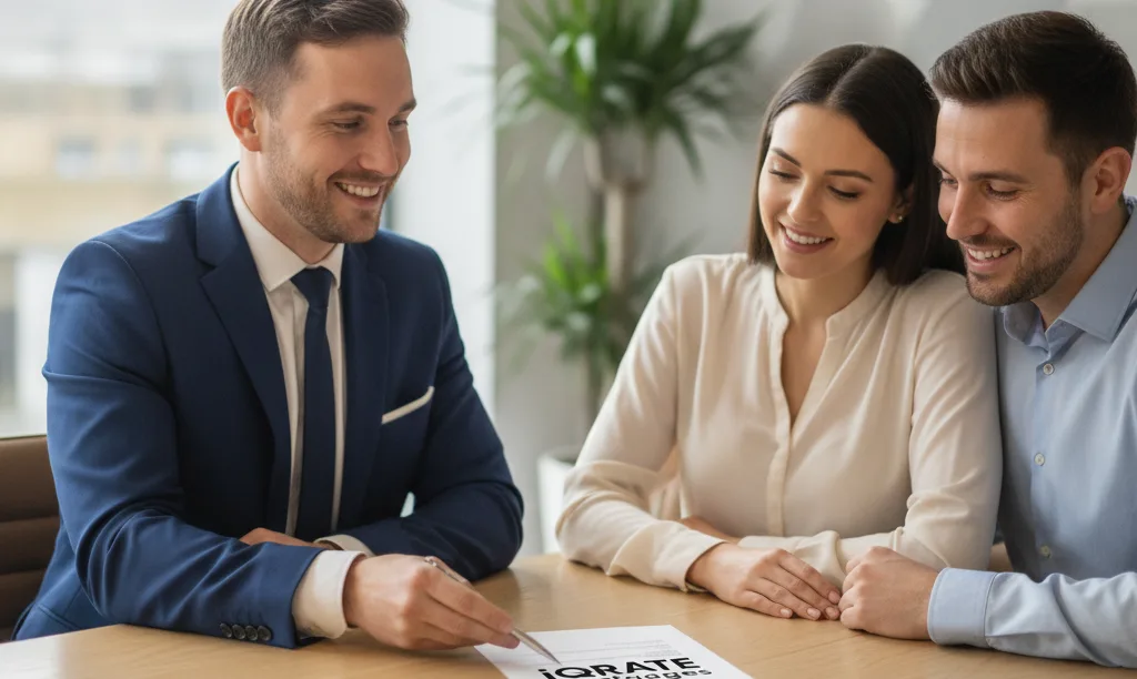 Trusted mortgage advisor guiding a happy couple.