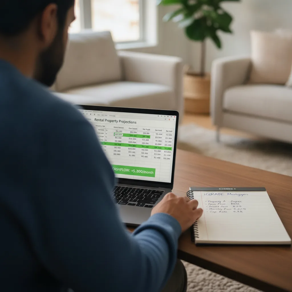 Real estate investor reviewing tax documents with a calculator