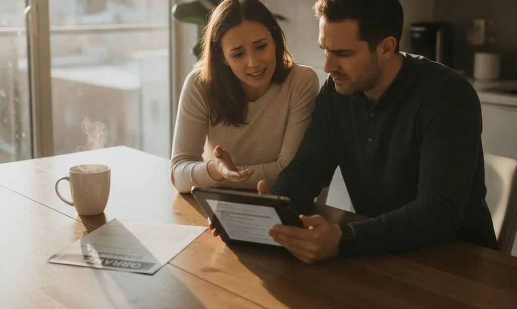 Couple carefully reviewing Texas down payment assistance options.