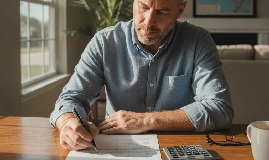Veteran carefully reviews iQRATE Mortgages VA loan offer.