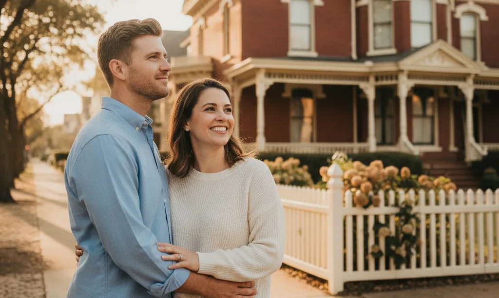 Couple admiring a historic Texas dream home.
