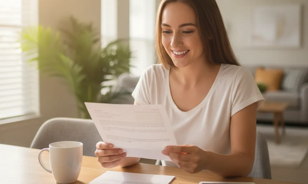 Woman smiling with mortgage approval in Tampa home.