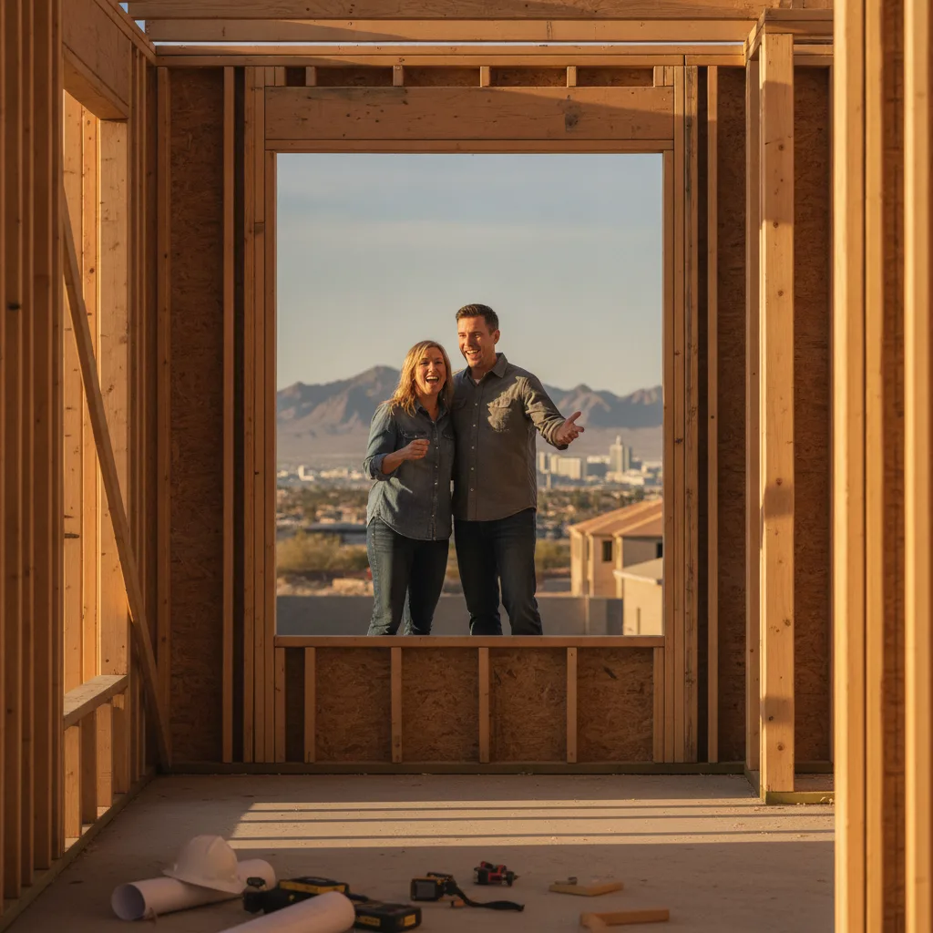 A new home under construction with wooden framing.