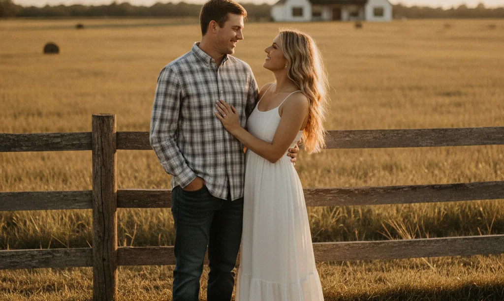 Couple smiling on their Texas ag-exempt property.