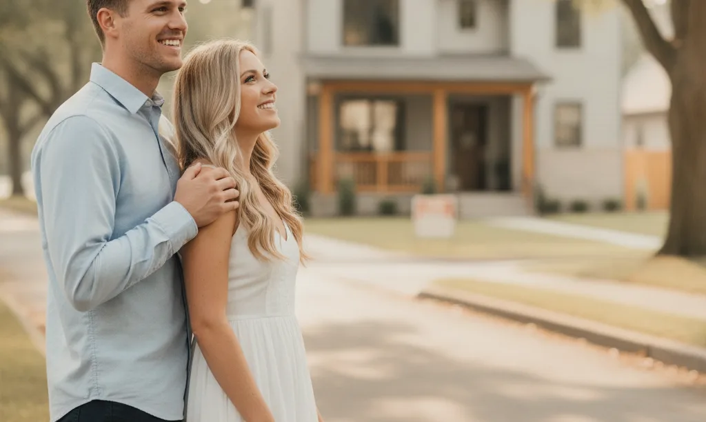 A hopeful couple planning their future dream home.