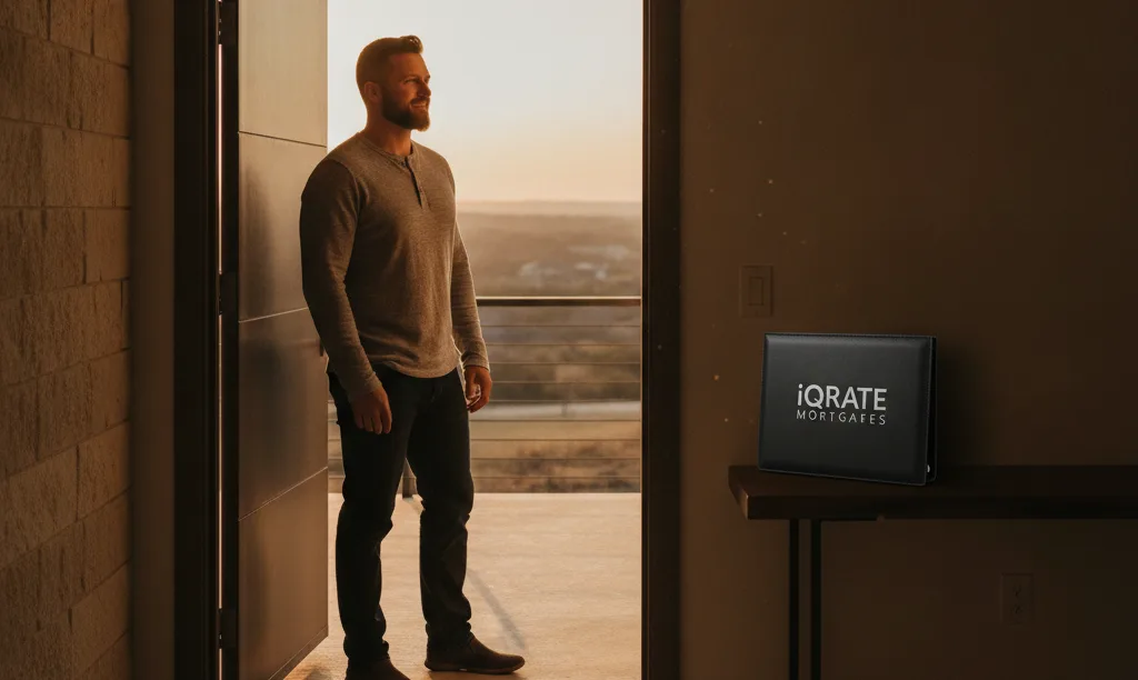 Texas veteran proudly standing in his new home doorway.