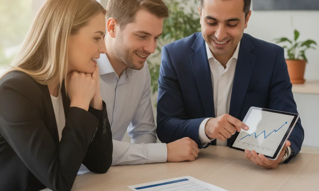 Mortgage advisor David Ghazaryan consulting with clients.