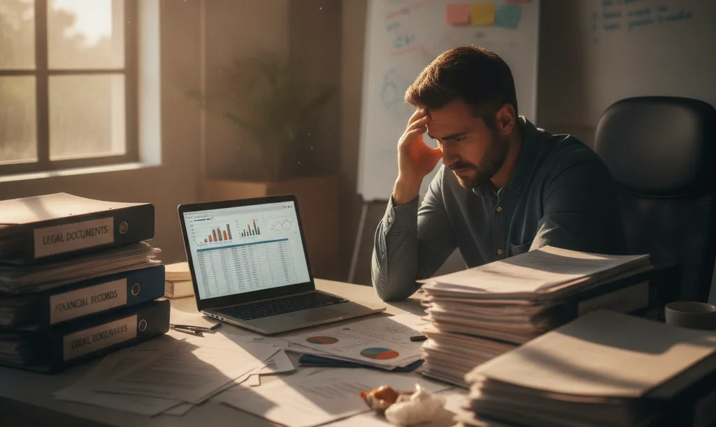 Stressed real estate agent worried about liability.