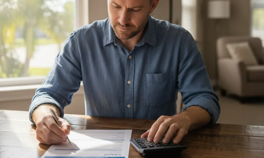 Veteran homeowner calculating Florida VA IRRRL break-even point.