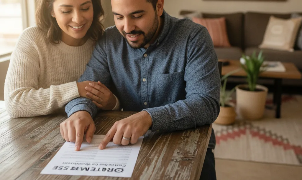 Couple reviewing iQRATE Mortgages loan options together.