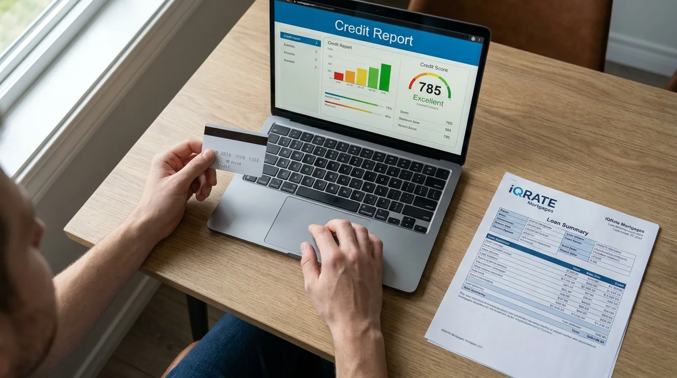 A calculator and documents illustrating the financial impact of mortgage interest rates.