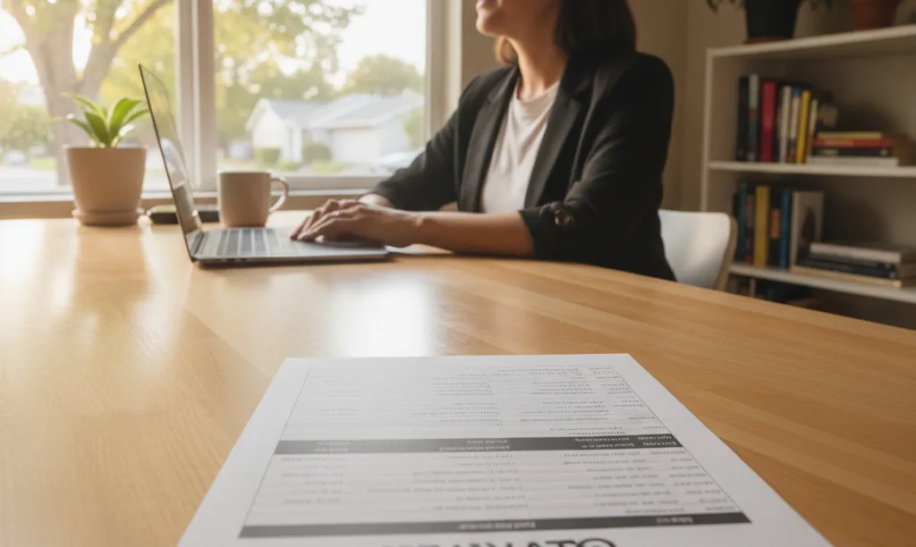 Confident business owner reviewing iQRATE Mortgages document.