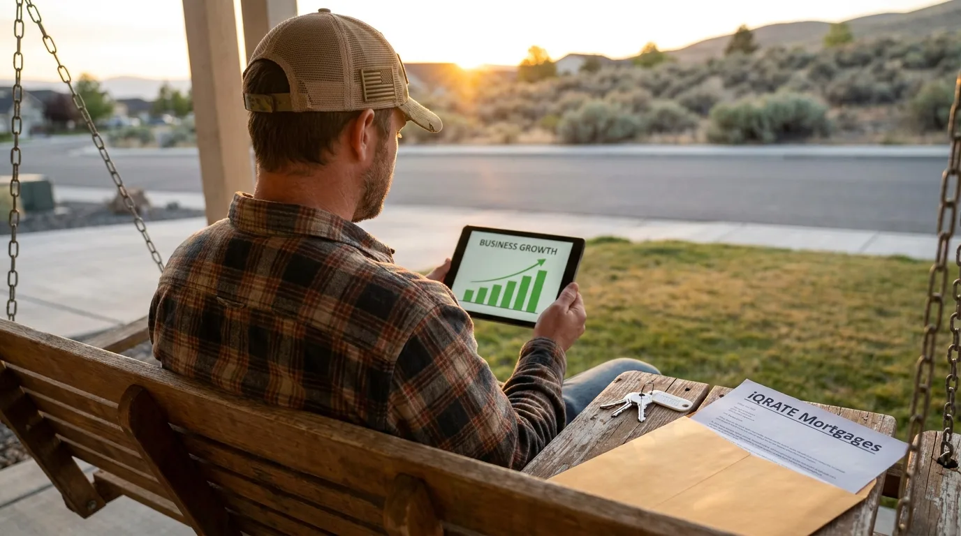 Veteran entrepreneur reviewing financial documents for a VA loan.