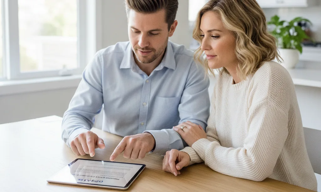 Couple comparing mortgage options from iQRATE Mortgages.