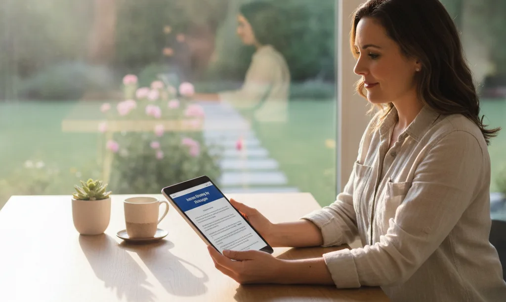 Business owner reviewing mortgage documents in California home.