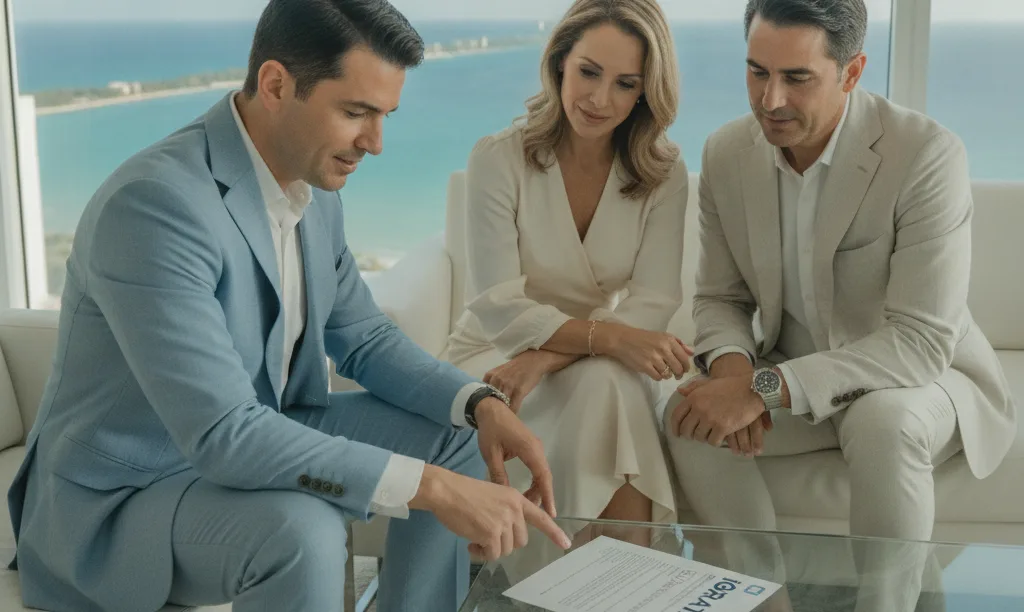 Advisor discusses iQRATE Mortgages plan with clients.