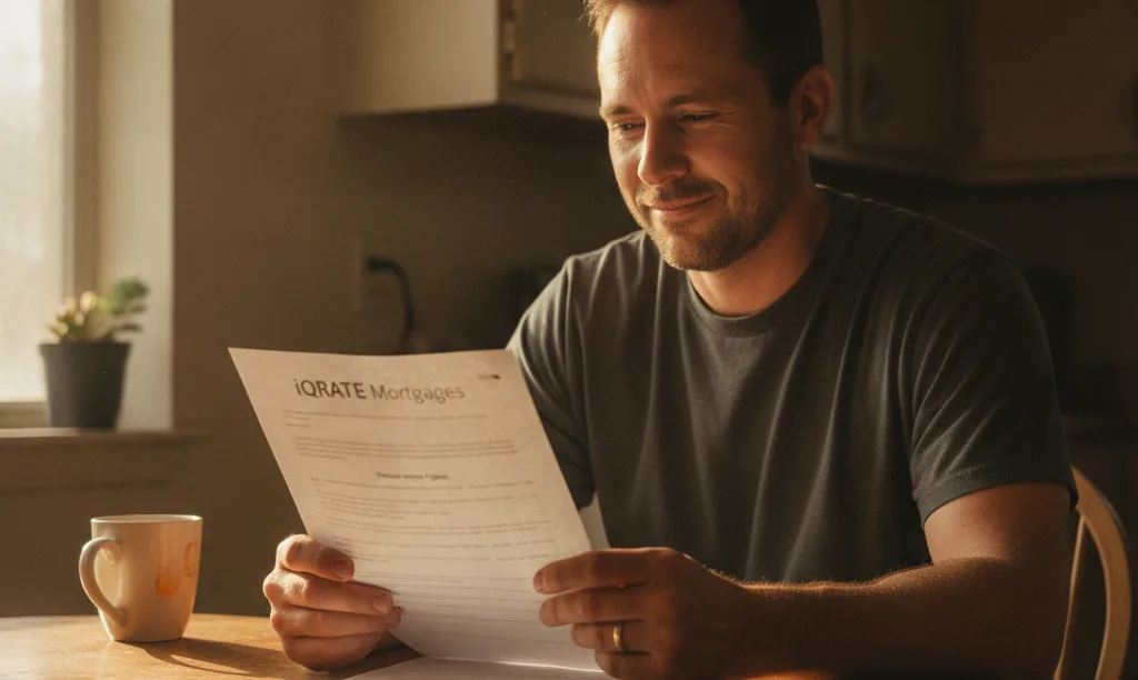 Texas veteran reviewing iQRATE Mortgages loan document.