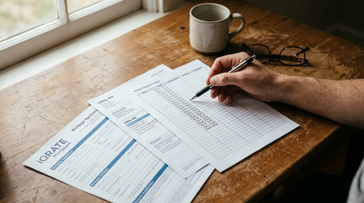 Person gathering utility bills and other alternative credit documents.