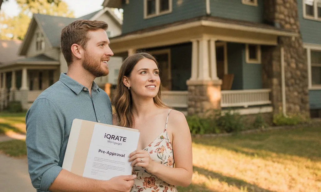 Couple discussing an older Reno home with mortgage documents.