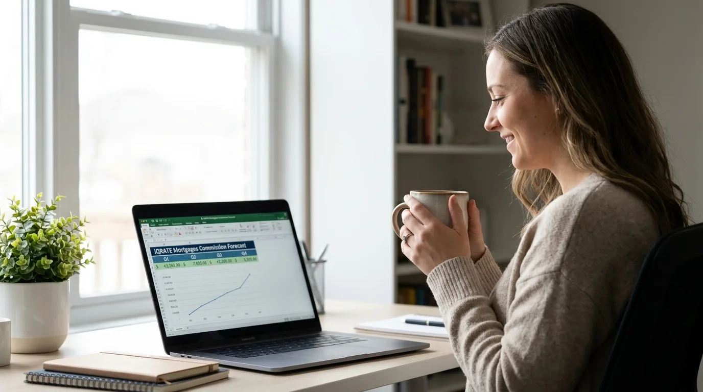 A real estate agent analyzing pipeline predictability metrics on a dashboard.