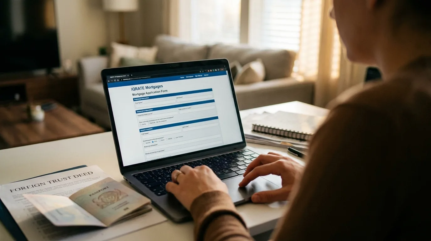 Close-up of legal trust documents being reviewed for a mortgage application.