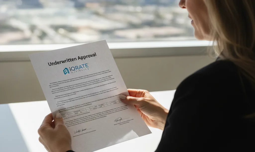 A listing agent reviewing an iQRATE Mortgages approval.