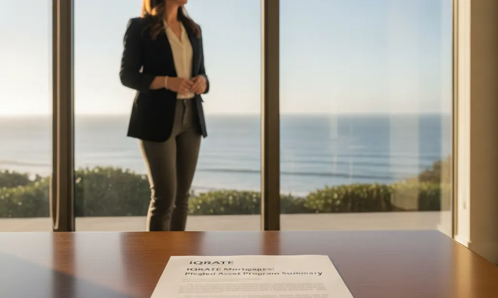 Entrepreneur in La Jolla home with iQRATE Mortgages document.