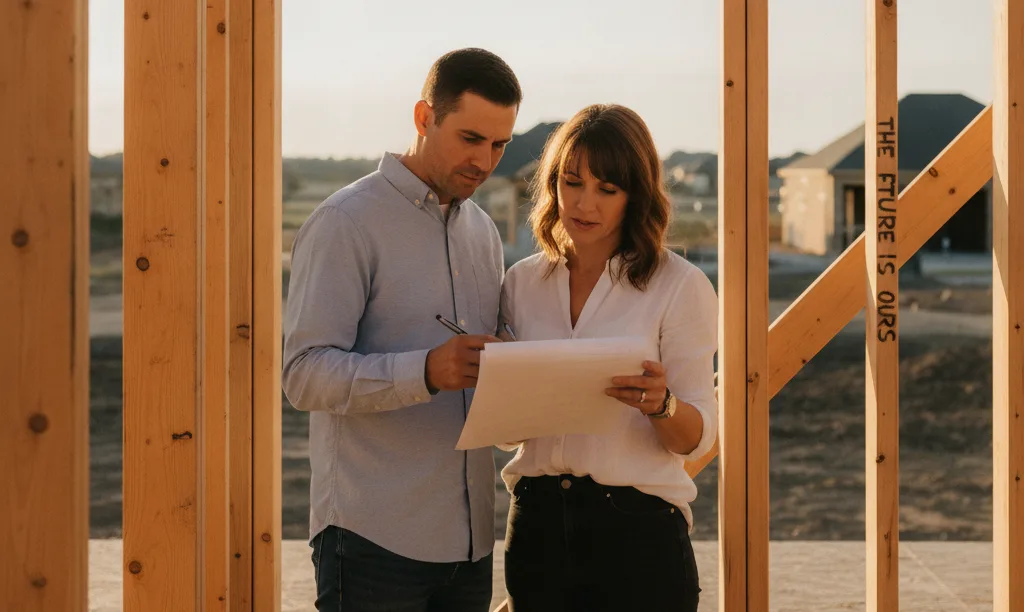 A couple considers loan options in a new home.