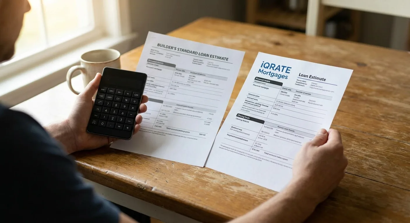 Reviewing loan estimate documents from a builder's lender and an independent lender