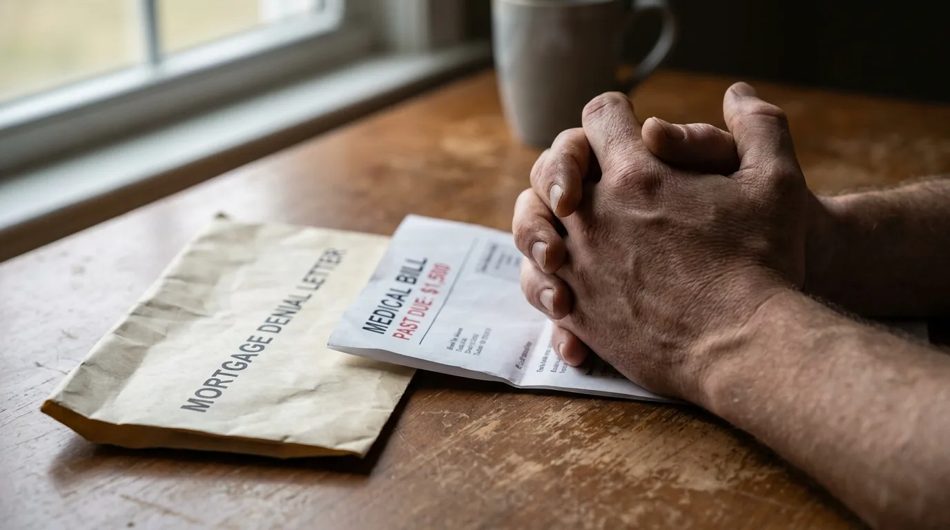 Underwriter reviewing a mortgage application with a medical collection