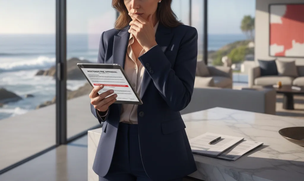 Agent reviews finances in a luxury California home.