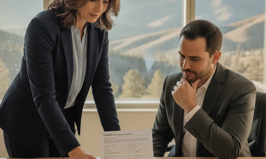 Advisor explaining mortgage qualification to business owner.