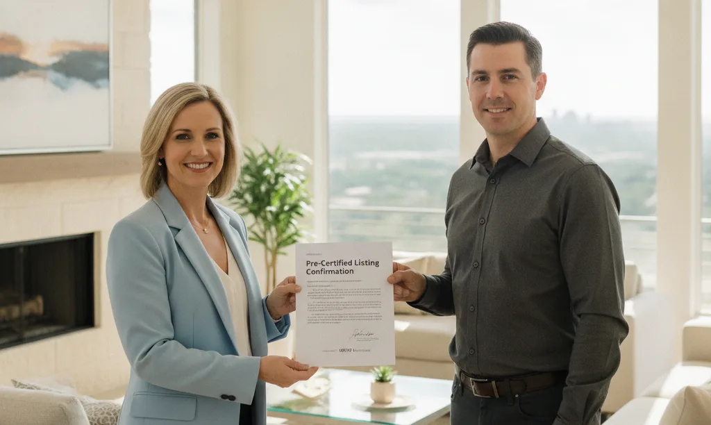 Realtor and seller review a pre-certified document.