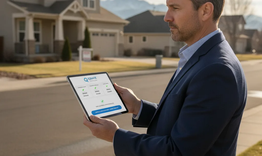 Investor reviews iQRATE Mortgages portfolio on tablet.