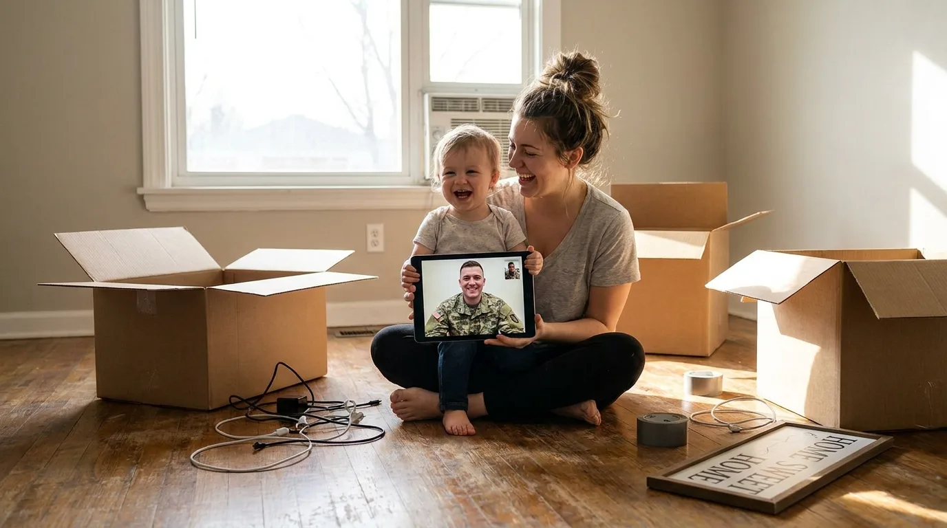 A military service member reviewing legal documents for a VA loan.