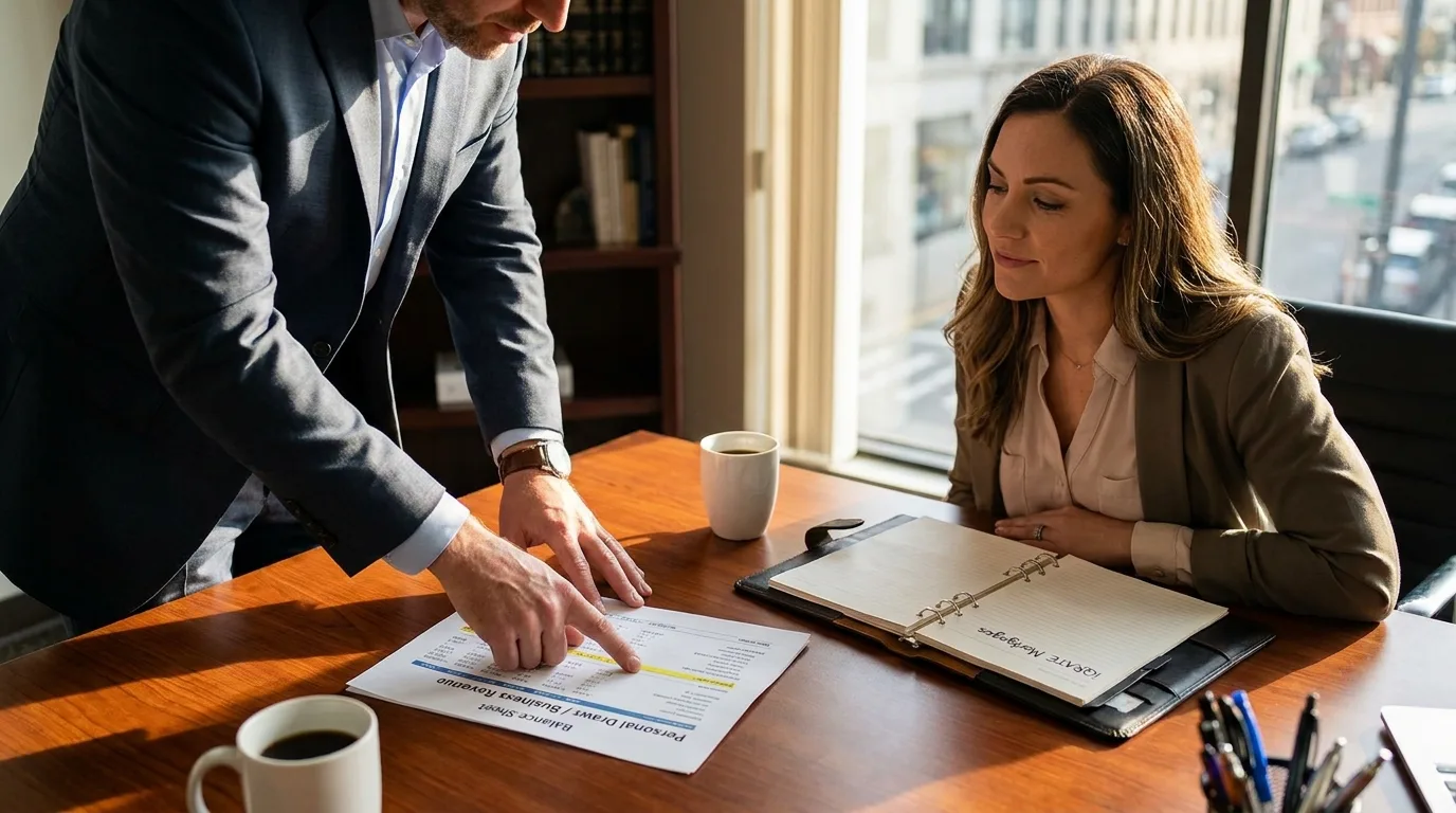 A foreign business owner reviewing financial documents for a U.S. property loan.