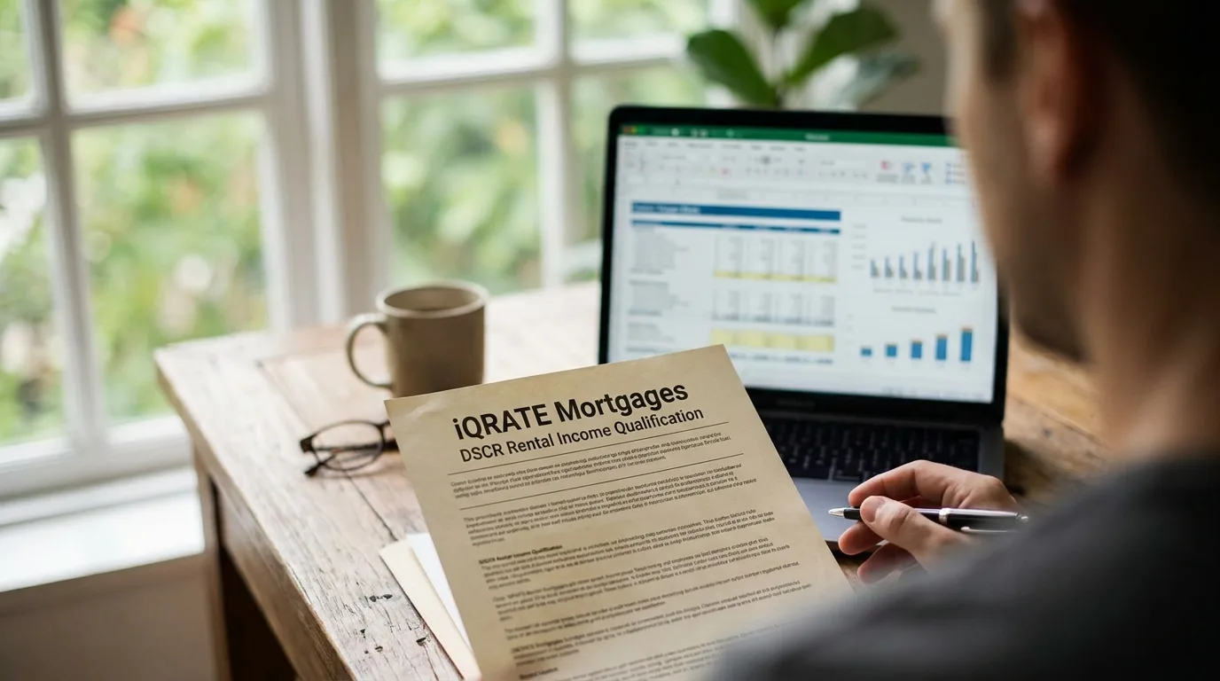 Real estate investor reviewing financial documents for a down payment.