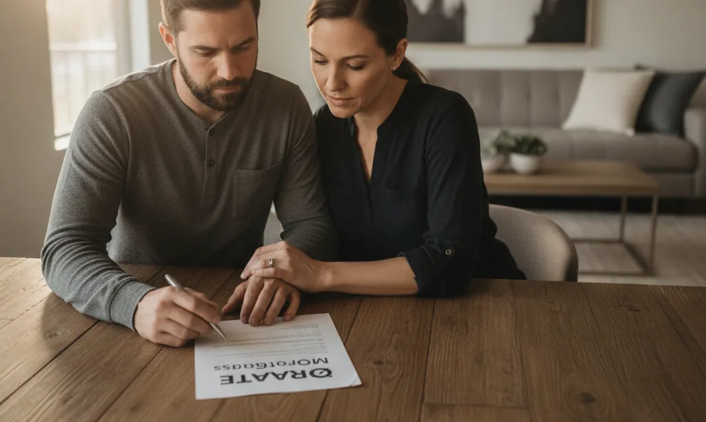 A couple in Texas reviews mortgage paperwork.