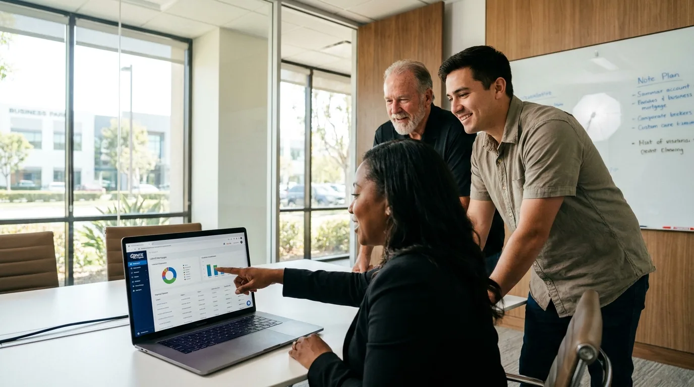 A team of loan officers collaborating in an office