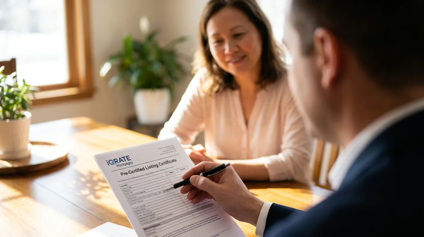 Real estate agent and client reviewing pre-certified documents